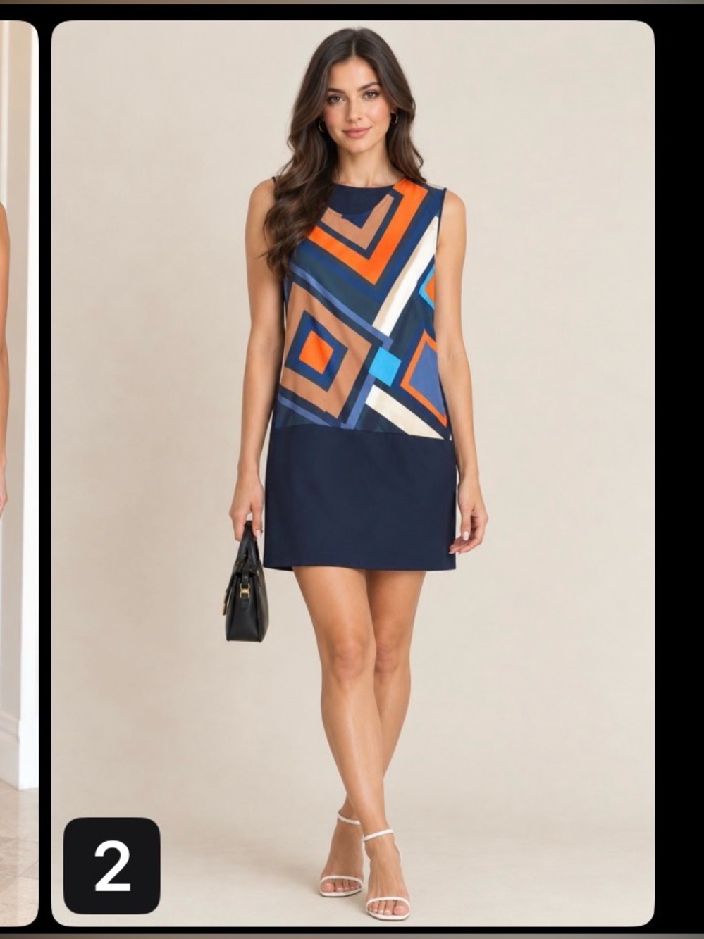Promod Sleeveless Geometric Shift Dress in Blue, Orange & Cream